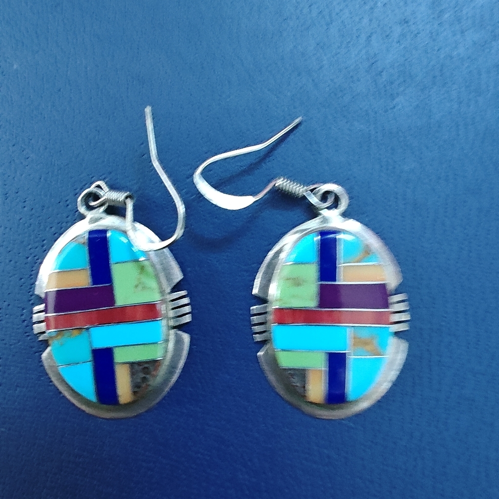 Multistones Inlay Silver Earrings